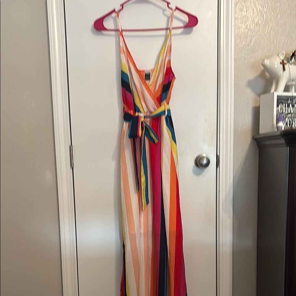 SHEIN Orange and Blue Spaghetti Strap Sundress